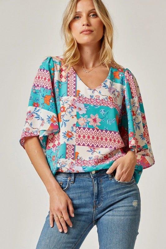 Island Getaway- print flutter sleeve top - Esme and Elodie