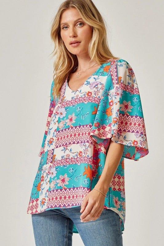 Island Getaway- print flutter sleeve top - Esme and Elodie