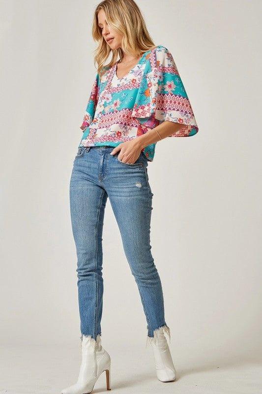 Island Getaway- print flutter sleeve top - Esme and Elodie