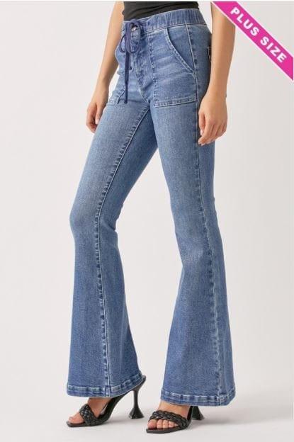 Jackie-plus size mid rise jogger flare with elastic pull on waistband - Esme and Elodie