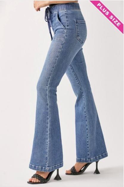 Jackie-plus size mid rise jogger flare with elastic pull on waistband - Esme and Elodie