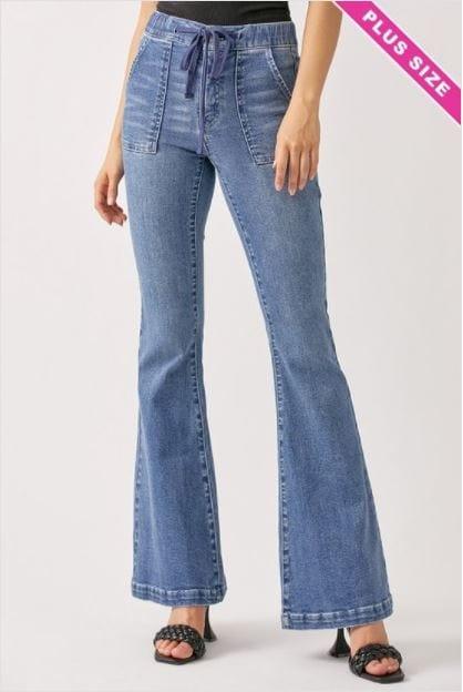 Jackie-plus size mid rise jogger flare with elastic pull on waistband - Esme and Elodie