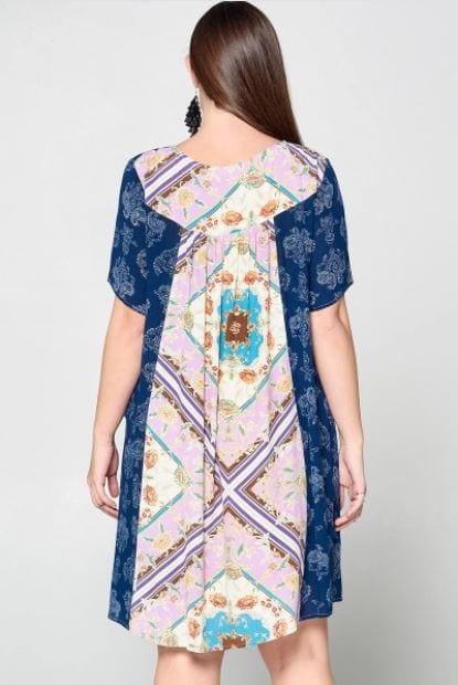 Jackson- plus size mix match scarf printed shift dress with pockets - Esme and Elodie