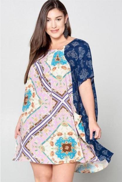 Jackson- plus size mix match scarf printed shift dress with pockets - Esme and Elodie