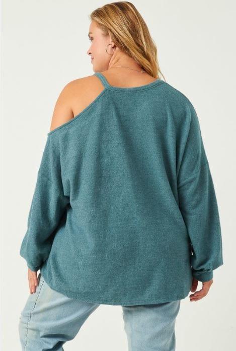 Jordan- plus size cut out shoulder top in softest brushed hacci - Esme and Elodie