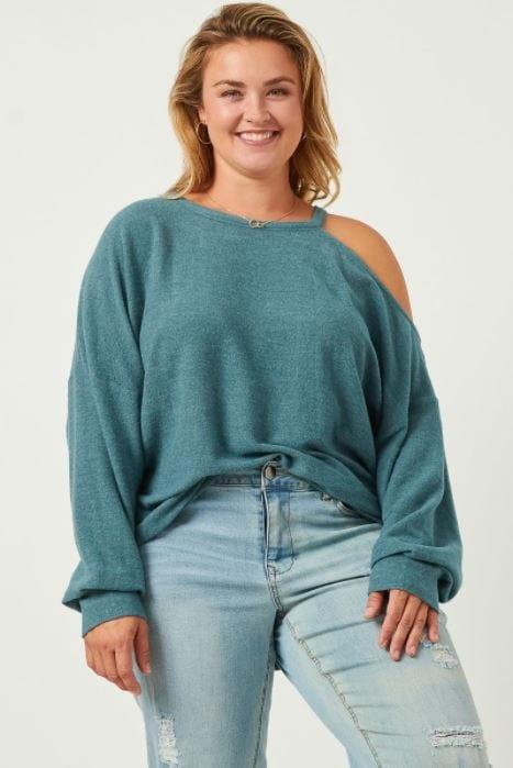 Jordan- plus size cut out shoulder top in softest brushed hacci - Esme and Elodie