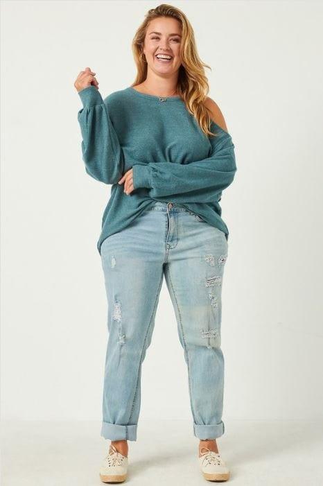 Jordan- plus size cut out shoulder top in softest brushed hacci - Esme and Elodie