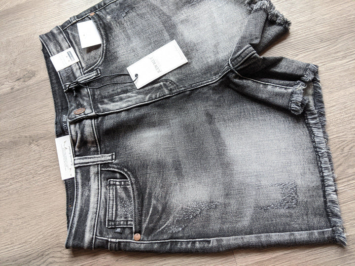 Judy Blue- high waist black denim shorts with frayed hem - Esme and Elodie