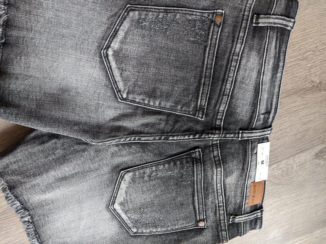 Judy Blue- high waist black denim shorts with frayed hem - Esme and Elodie