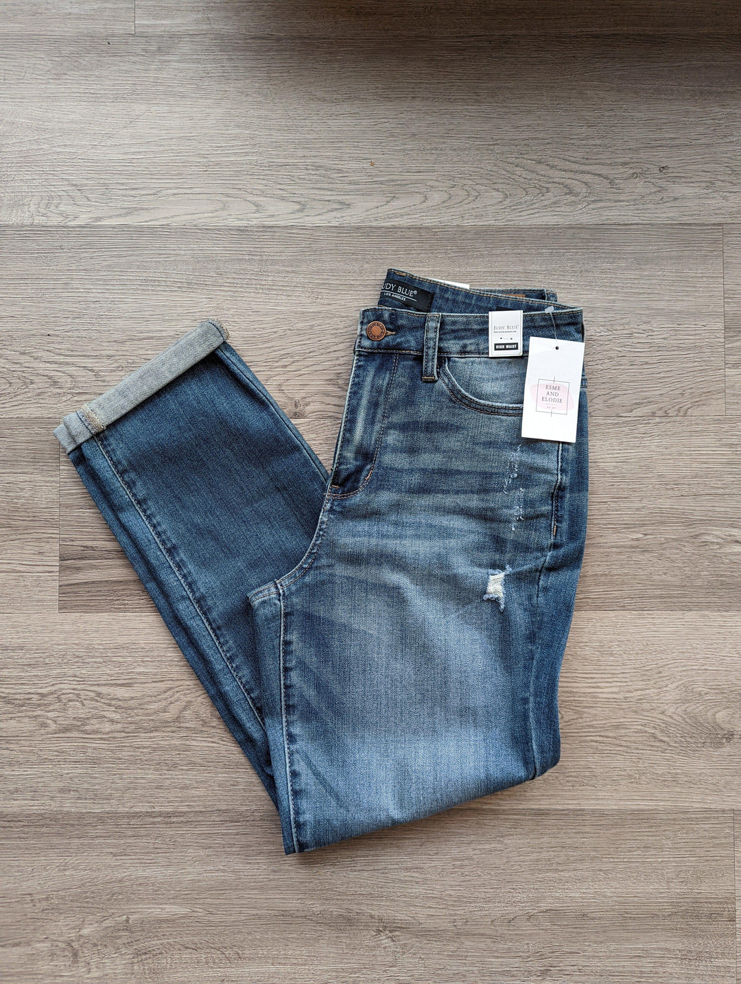 Judy Blue High waist cuffed destroyed boyfriend jean - Esme and Elodie