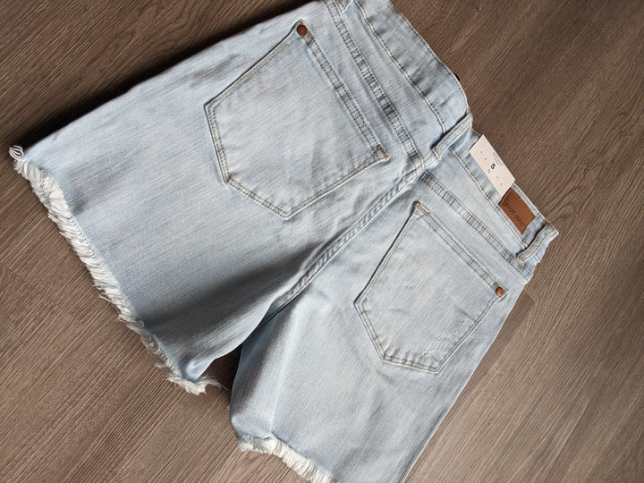 Judy Blue Light Blue denim washed frayed hem shorts - Esme and Elodie