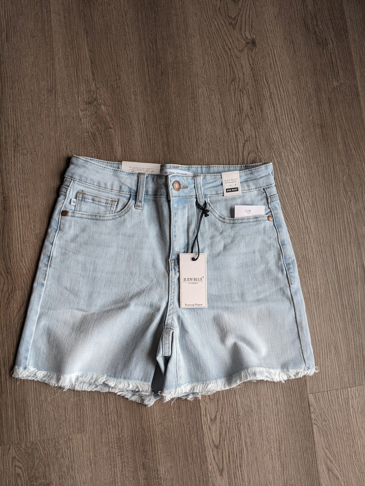 Judy Blue Light Blue denim washed frayed hem shorts - Esme and Elodie