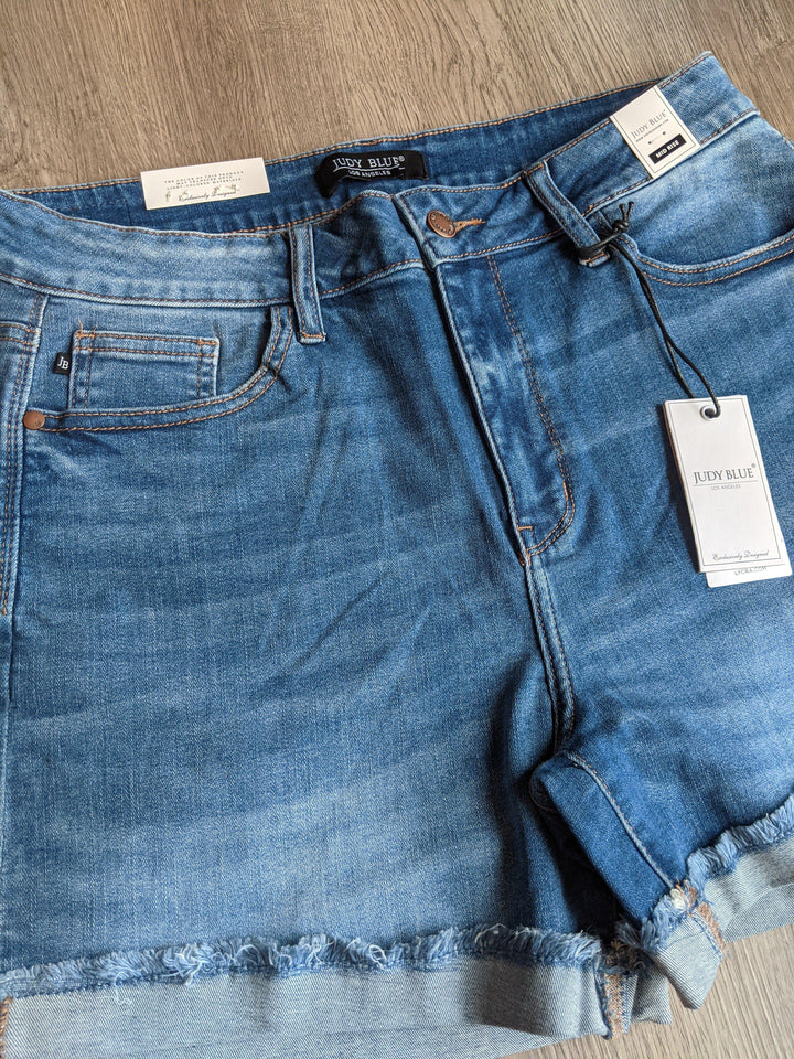 Judy Blue Mid Rise rolled hem denim shorts - Esme and Elodie