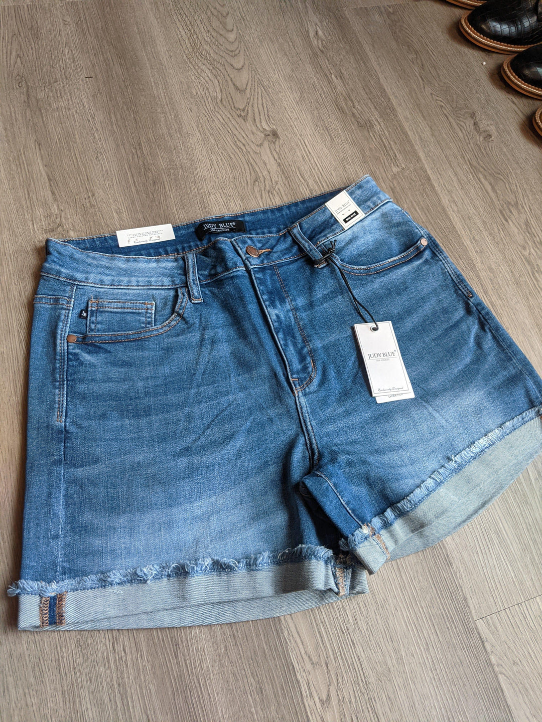 Judy Blue Mid Rise rolled hem denim shorts - Esme and Elodie