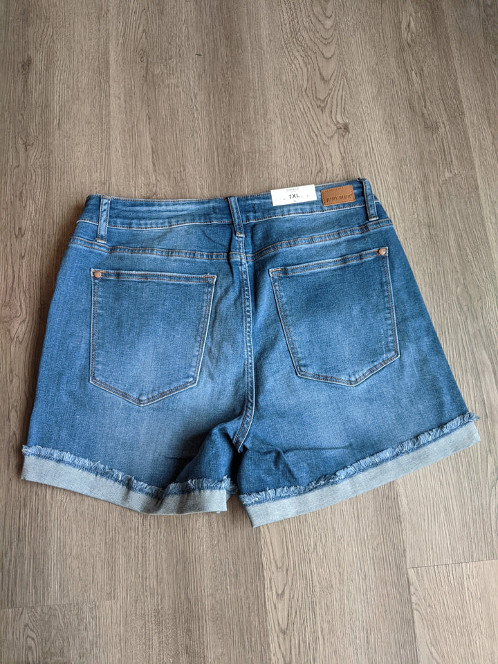 Judy Blue Mid Rise rolled hem denim shorts - Esme and Elodie