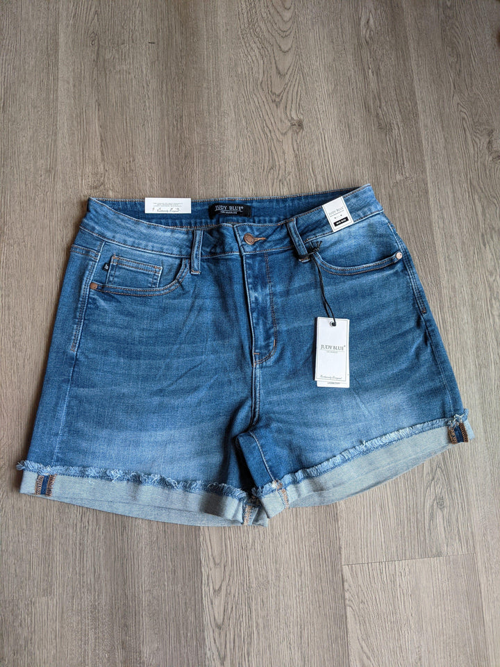 Judy Blue Mid Rise rolled hem denim shorts - Esme and Elodie