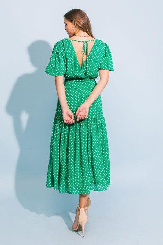 kelly green polka dot dress - Esme and Elodie
