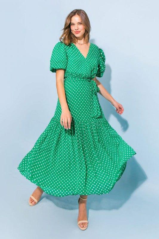 kelly green polka dot dress - Esme and Elodie