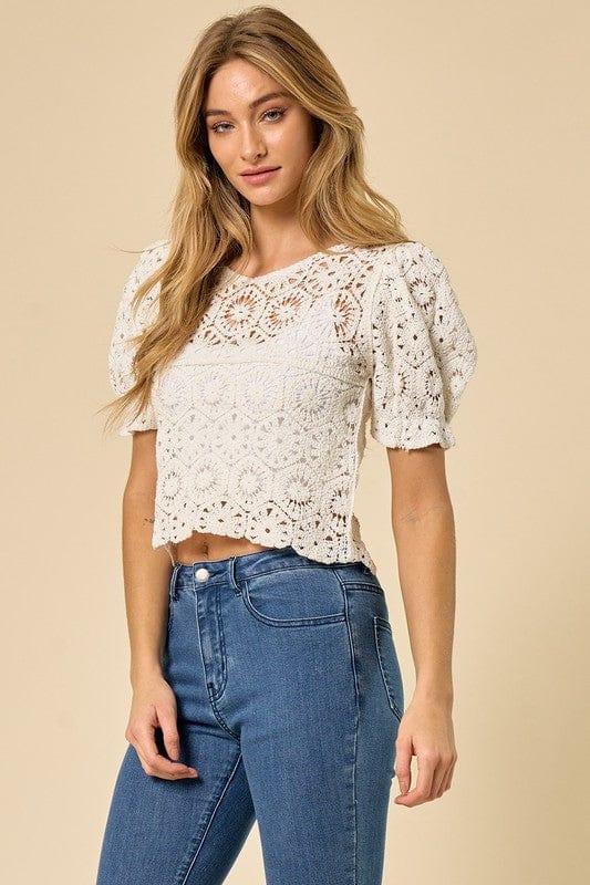 Women's Knit Blouse medallion pattern in white - Esme and Elodie