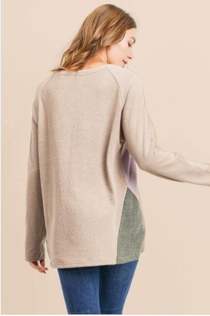 Lavender Cream- brushed hacci color blocked top - Esme and Elodie