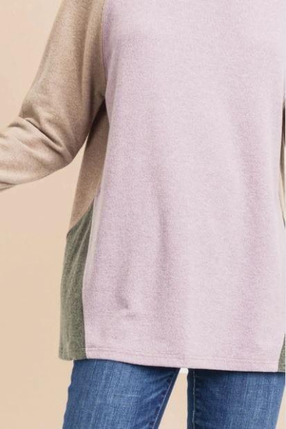 Lavender Cream- brushed hacci color blocked top - Esme and Elodie
