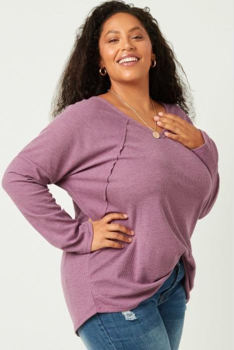 Lavender Fields- plus size vneck thermal - Esme and Elodie