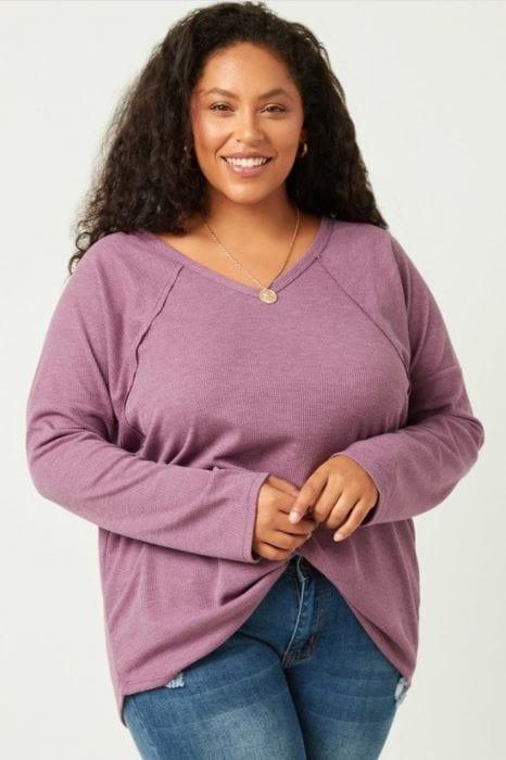 Lavender Fields- plus size vneck thermal - Esme and Elodie