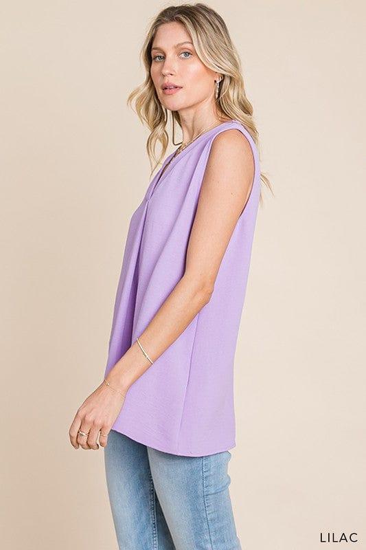 Plus Women's Lilac Bouquet- vneck sleeveless front detail top - Esme and Elodie