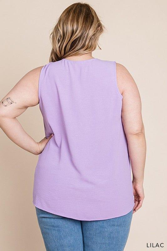 Plus Women's Lilac Bouquet- vneck sleeveless front detail top - Esme and Elodie