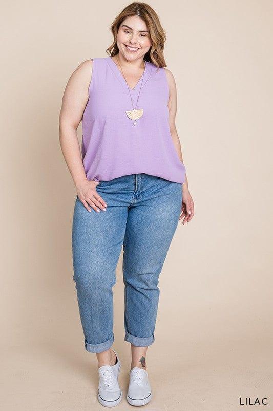 Women's Lilac Bouquet- vneck sleeveless front detail top - Esme and Elodie