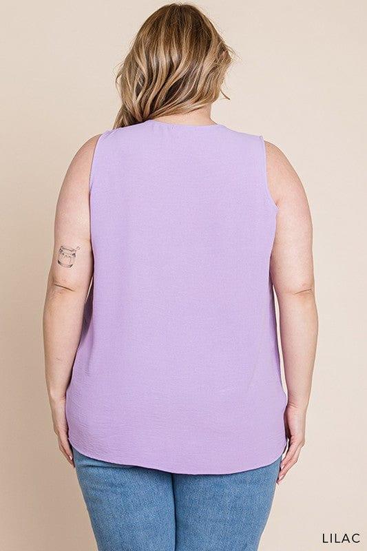 Plus Women's Lilac Bouquet- vneck sleeveless front detail top - Esme and Elodie