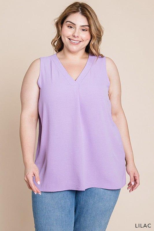 Plus Women's Lilac Bouquet- vneck sleeveless front detail top - Esme and Elodie