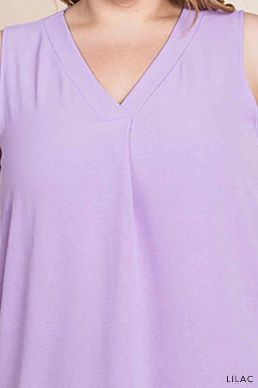 Plus Women's Lilac Bouquet- vneck sleeveless front detail top - Esme and Elodie