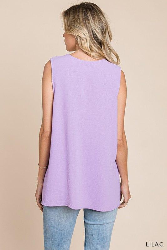 Women's Lilac Bouquet- vneck sleeveless front detail top - Esme and Elodie