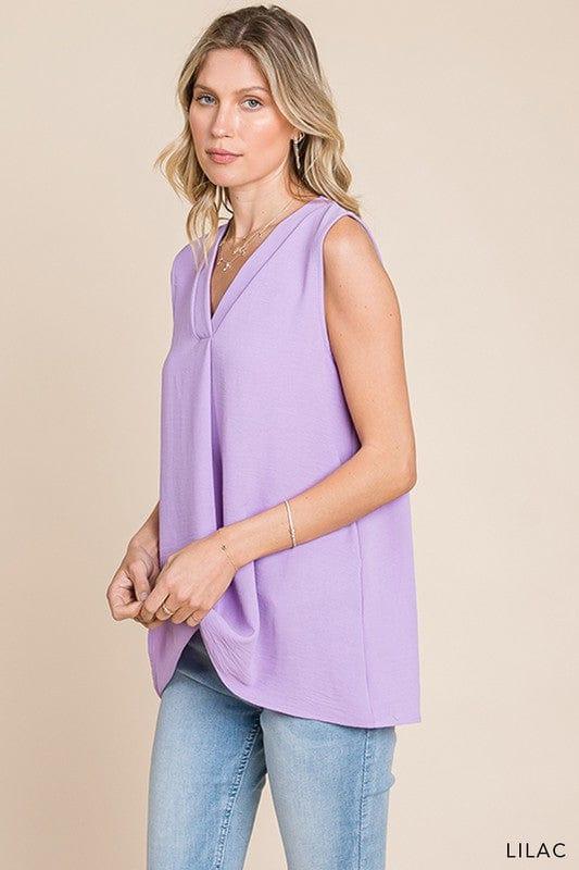 Women's Lilac Bouquet- vneck sleeveless front detail top - Esme and Elodie