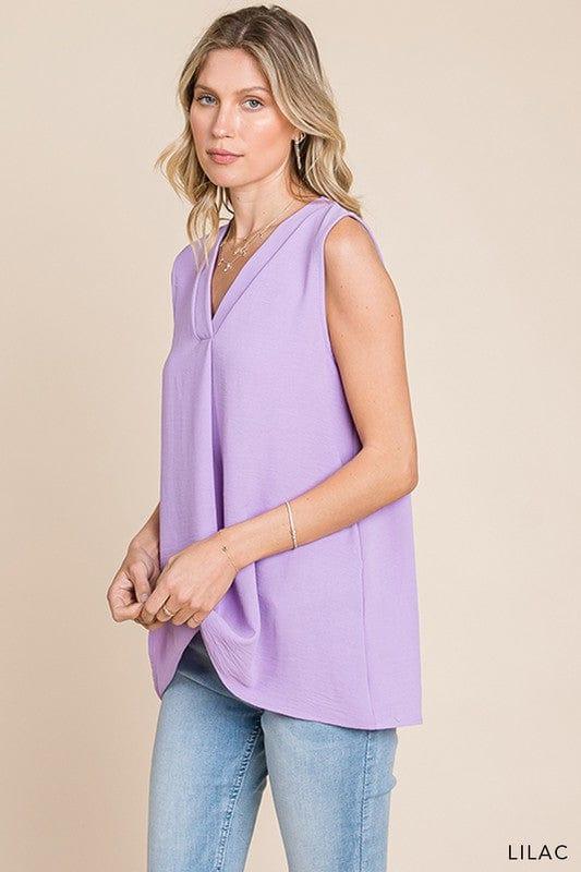 Plus Women's Lilac Bouquet- vneck sleeveless front detail top - Esme and Elodie