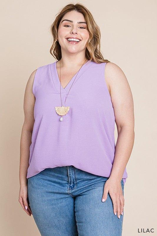 Women's Lilac Bouquet- vneck sleeveless front detail top - Esme and Elodie