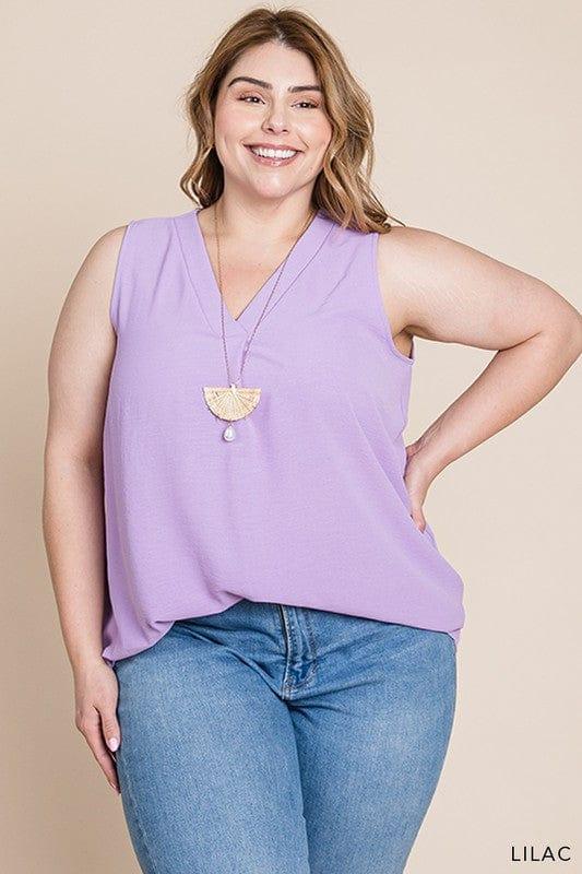Women's Lilac Bouquet- vneck sleeveless front detail top - Esme and Elodie