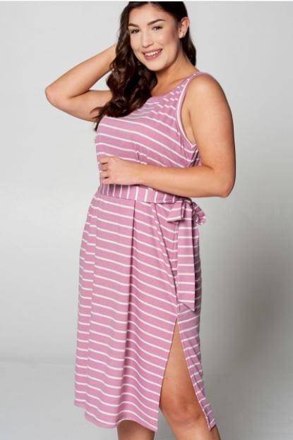 Lilac Fields- plus size womens terry stripe dress - Esme and Elodie