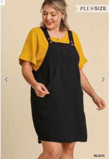 Linen Blend Button Overall Dress with Front and Side Pockets - Esme and Elodie