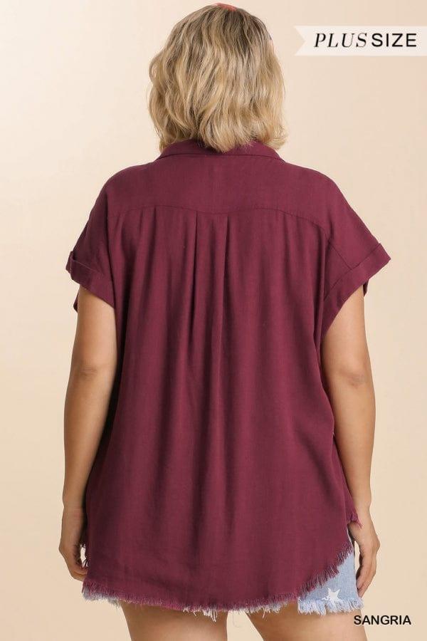 Plus Women's Linen blend collar button down in Sangria - Esme and Elodie