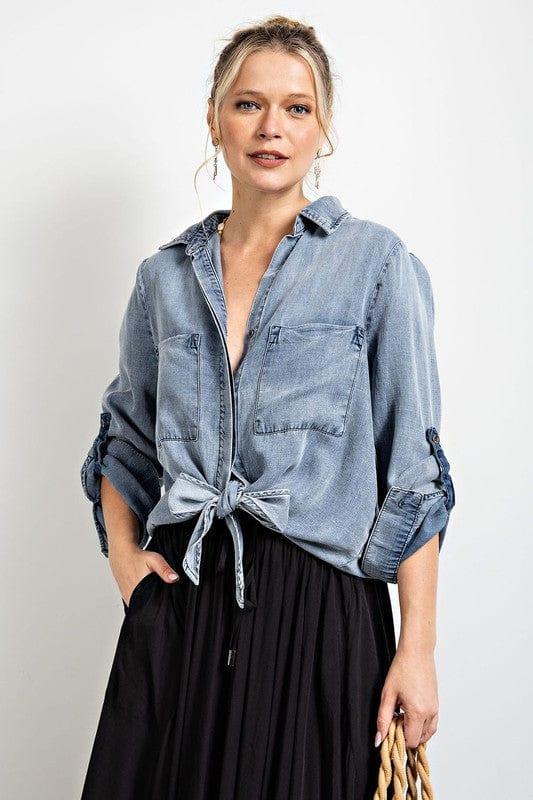 Long sleeve washed denim crop - Esme and Elodie