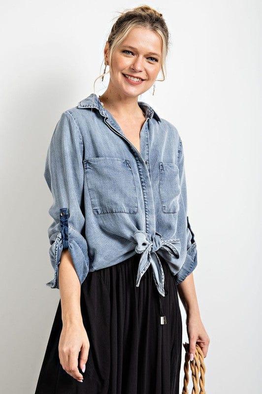 Long sleeve washed denim crop - Esme and Elodie