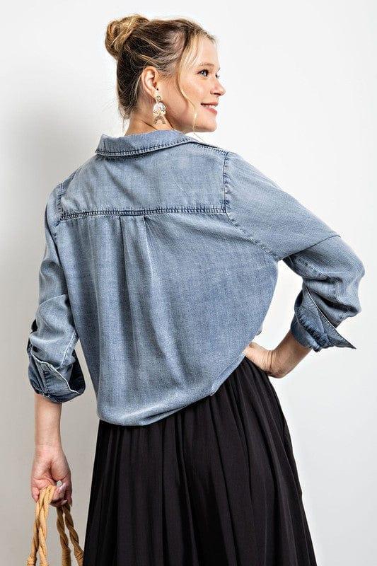 Long sleeve washed denim crop - Esme and Elodie
