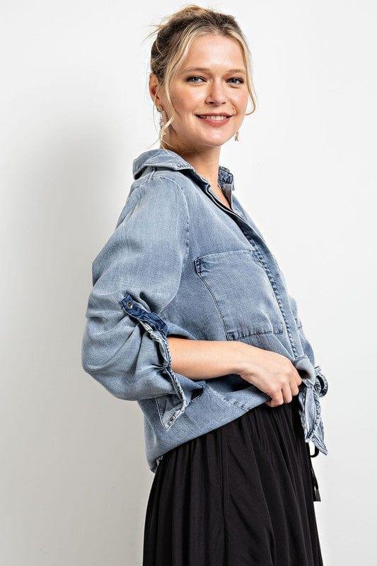 Long sleeve washed denim crop - Esme and Elodie