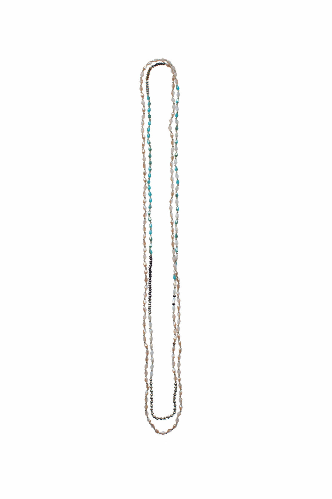 LONG+SKINNY CRYSTAL NECKLACE-CREAM, TURQ & GOLD - Esme and Elodie