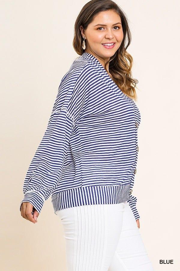 Lost Cause- plus size striped cardigan with torte buttons - Esme and Elodie