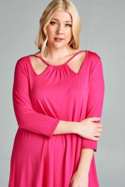 Plus Women's Lost Words- plus size soft rayon tunic with collar cutout - Esme and Elodie