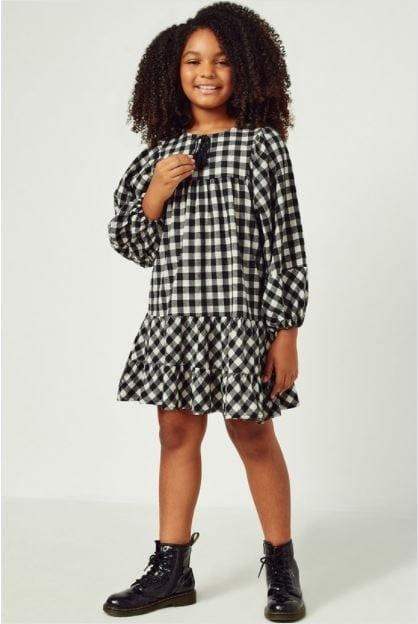 Magnolia Kids- girls puff sleeve tie neck gingham dress - Esme and Elodie