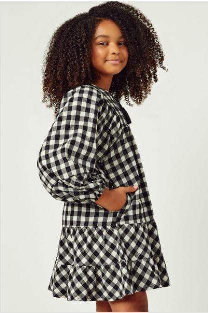 Magnolia Kids- girls puff sleeve tie neck gingham dress - Esme and Elodie